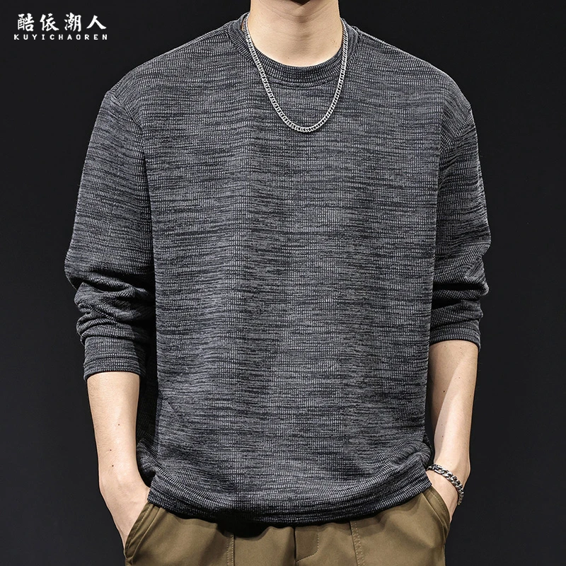 肌理感简约重磅长袖t恤男2025春秋新款潮牌宽松大码圆领内搭打底