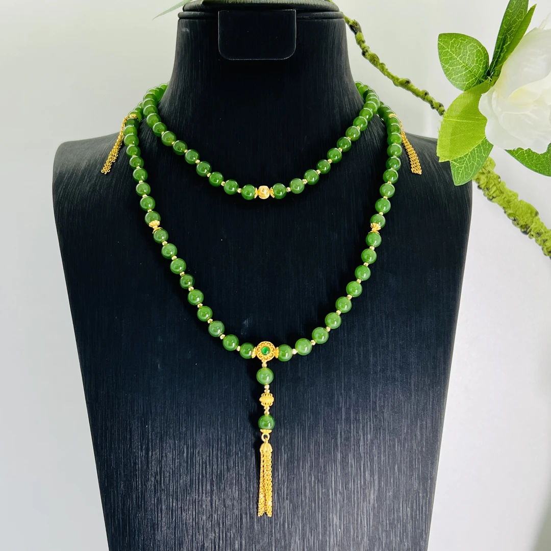 18k金配件和田玉碧玉颈饰