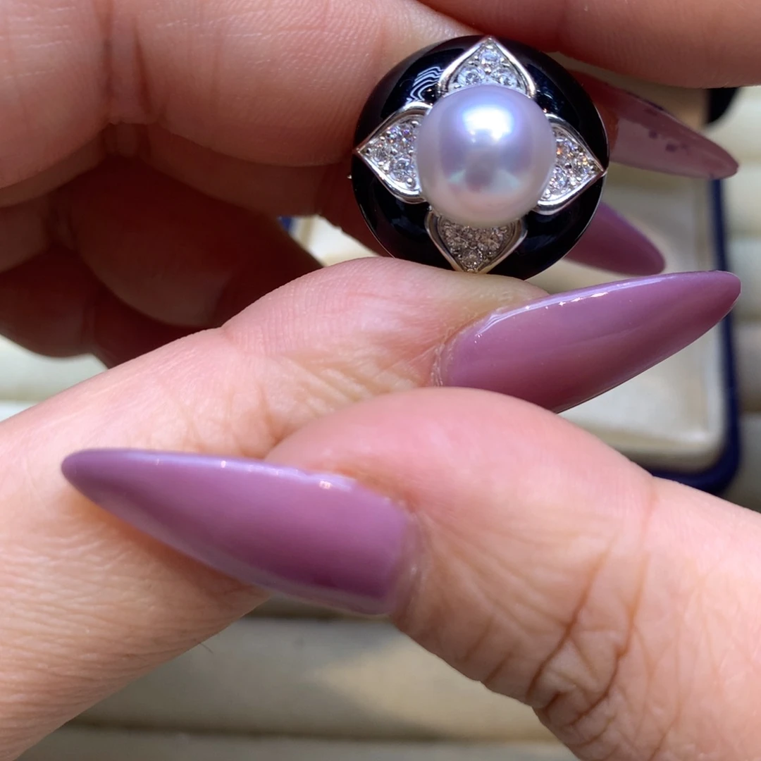 银S925镶嵌戒指海水珍珠