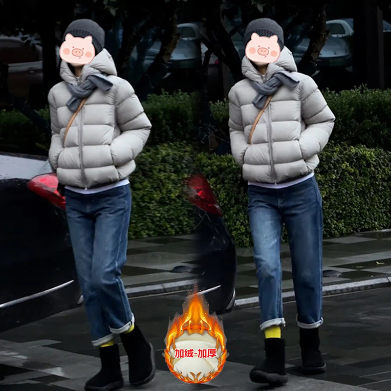 冬季简约通勤穿搭一整套排骨棉服外套搭配显瘦百搭直筒牛仔裤套装