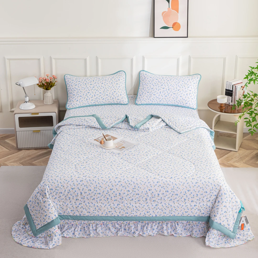 【新品尝鲜】高端超柔亲肤凉感纯棉夏被床盖四件套-郁金香/含被芯