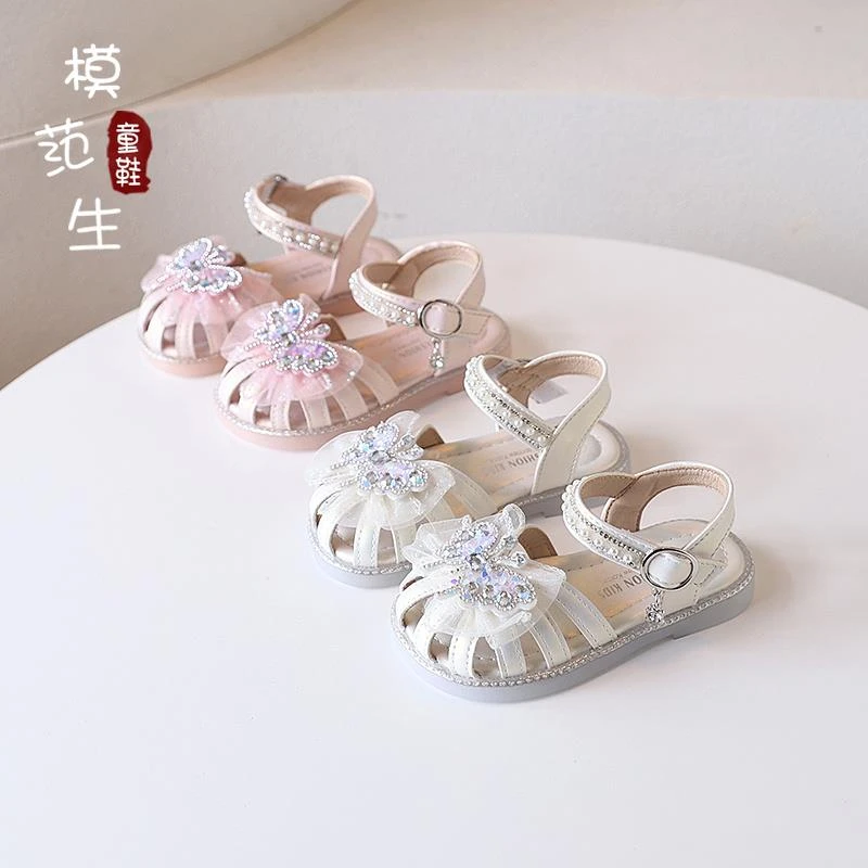 女童蝴蝶结时尚公主包头镂空凉鞋2025春夏新款小女孩皮鞋女童儿童