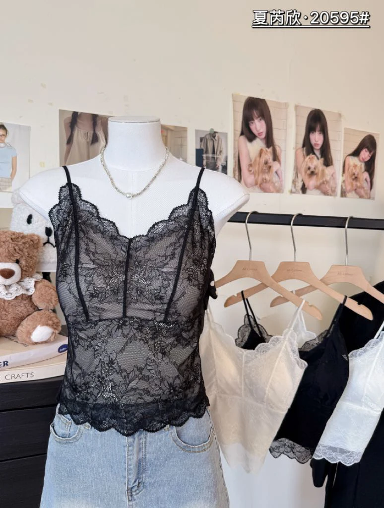 性感甜美风修身型性感风背心吊带外穿短款女士内搭防走光拼接蕾丝