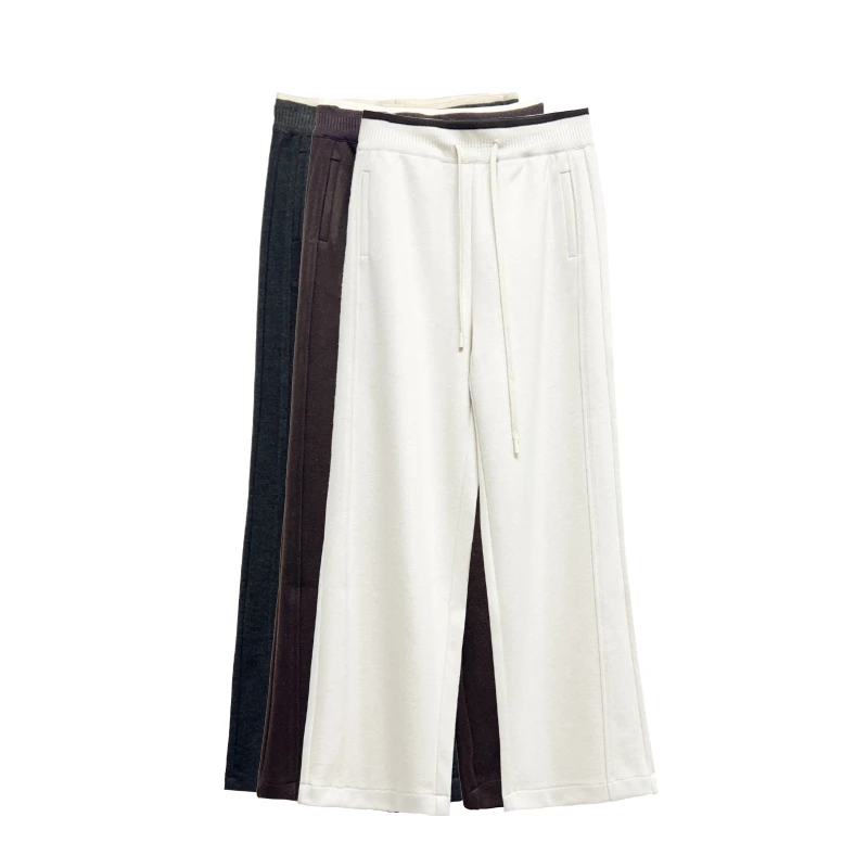 【橙庐】511919撞色松紧腰磨毛薄绒抽绳直筒裤 秋冬看女款时尚慵懒