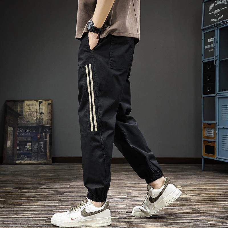 杜拉妮秋季新款条纹运动休闲裤美式复古户外工装裤宽松大码束脚裤