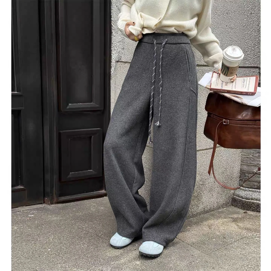 【羊毛弯刀裤】高克重！加绒加厚阔腿系带弯刀裤女显瘦遮肉长裤女