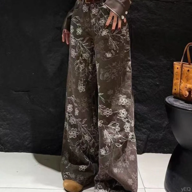 欧货2025女士新款轻奢时尚高腰重工欧花筒叭牛仔裤高品质洋气长裤