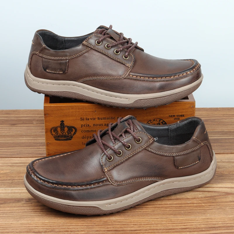 ICCLEK休闲皮鞋男透气宽头复古2025新款防滑磨砂皮复古手工擦色