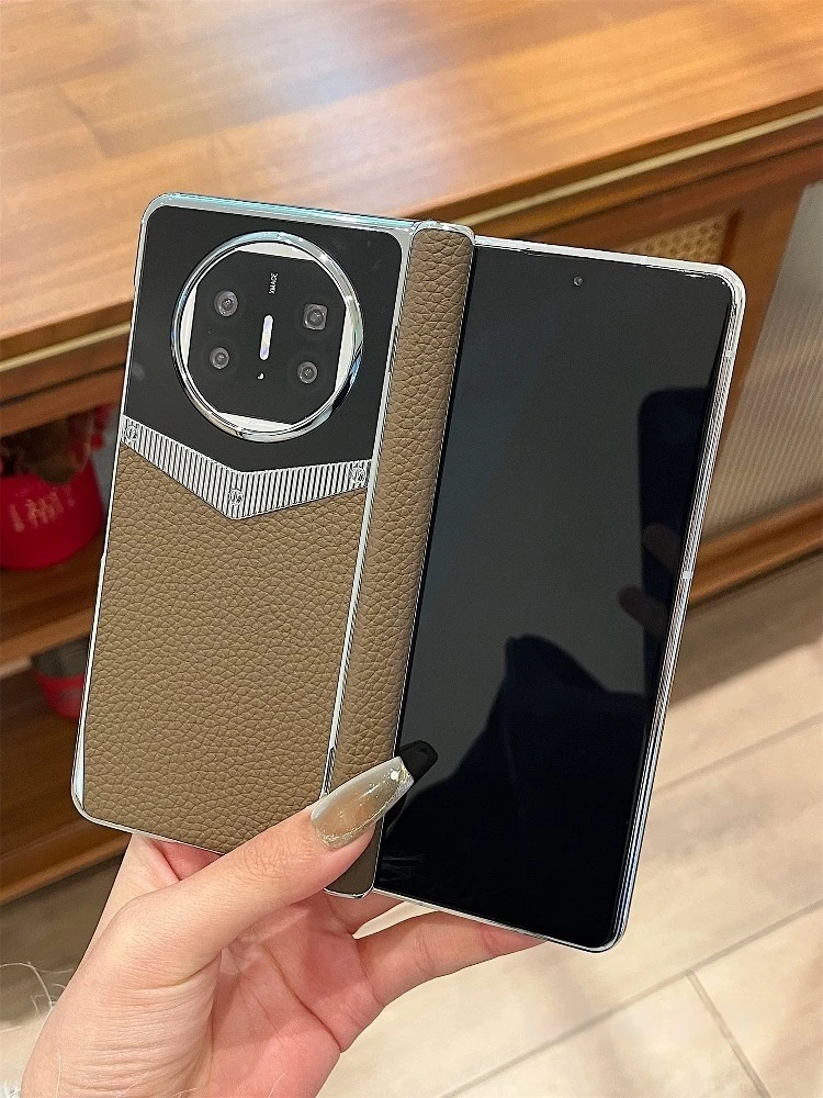 轻奢电镀拼接适用华为matex6折叠屏手机壳高级感商务真皮mate70壳