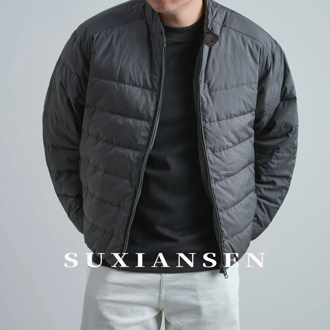 【大头叔叔】白鸭绒轻薄简约绗缝无领保暖男士羽绒服Z258233