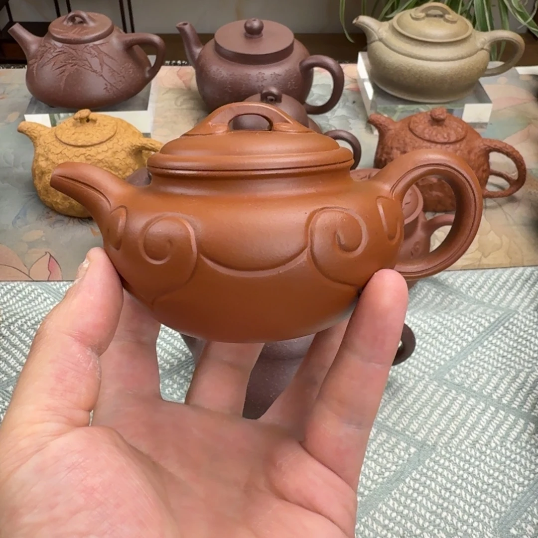 茶壶紫砂仿古如意 小红泥 220cc