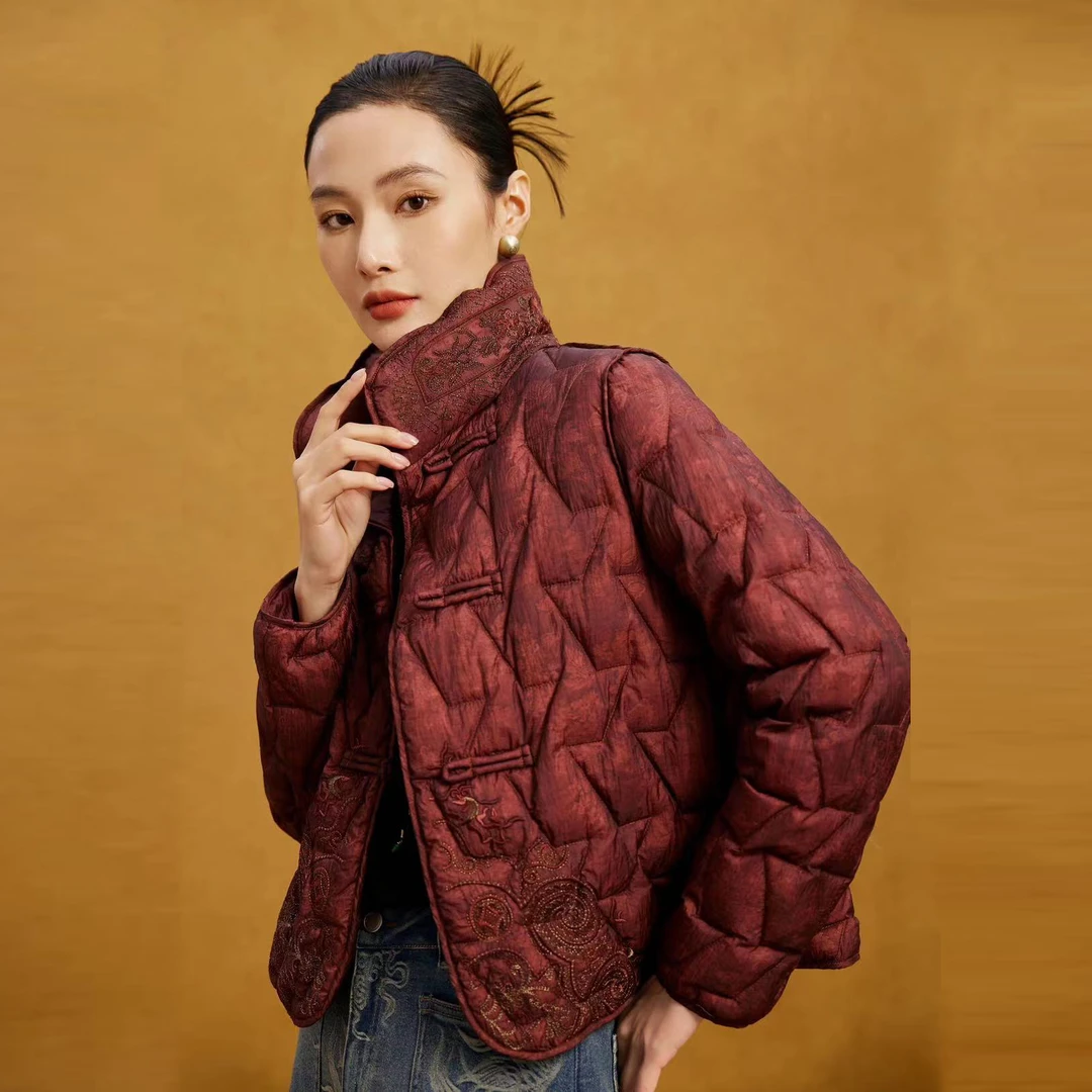 【非遗苗绣】秋冬新款时尚保暖民族风鹅绒服短款立领高端433