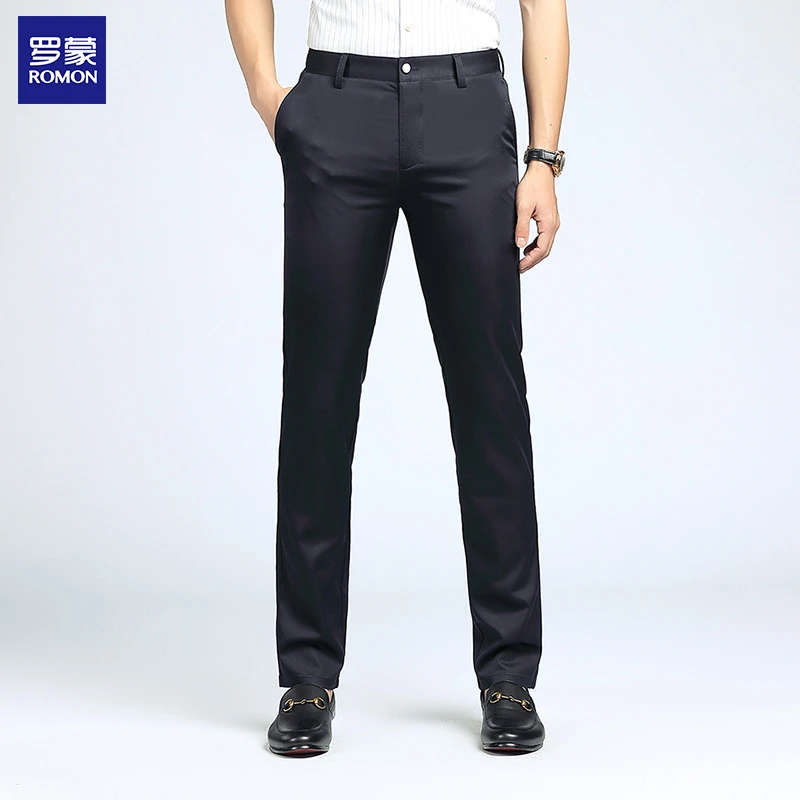 罗蒙纯色西裤免烫垂顺商务休闲裤薄款男裤男士修身春夏夏季长裤子