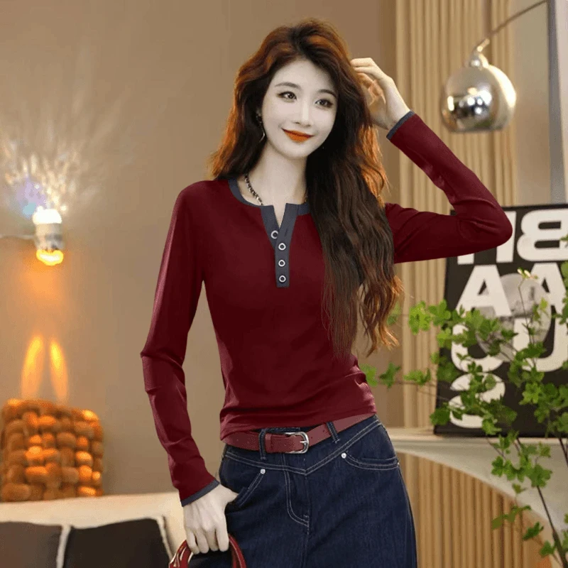 安哥拉红衣服女装2025新款高级感打底衫女内搭可外穿洋气长袖上衣