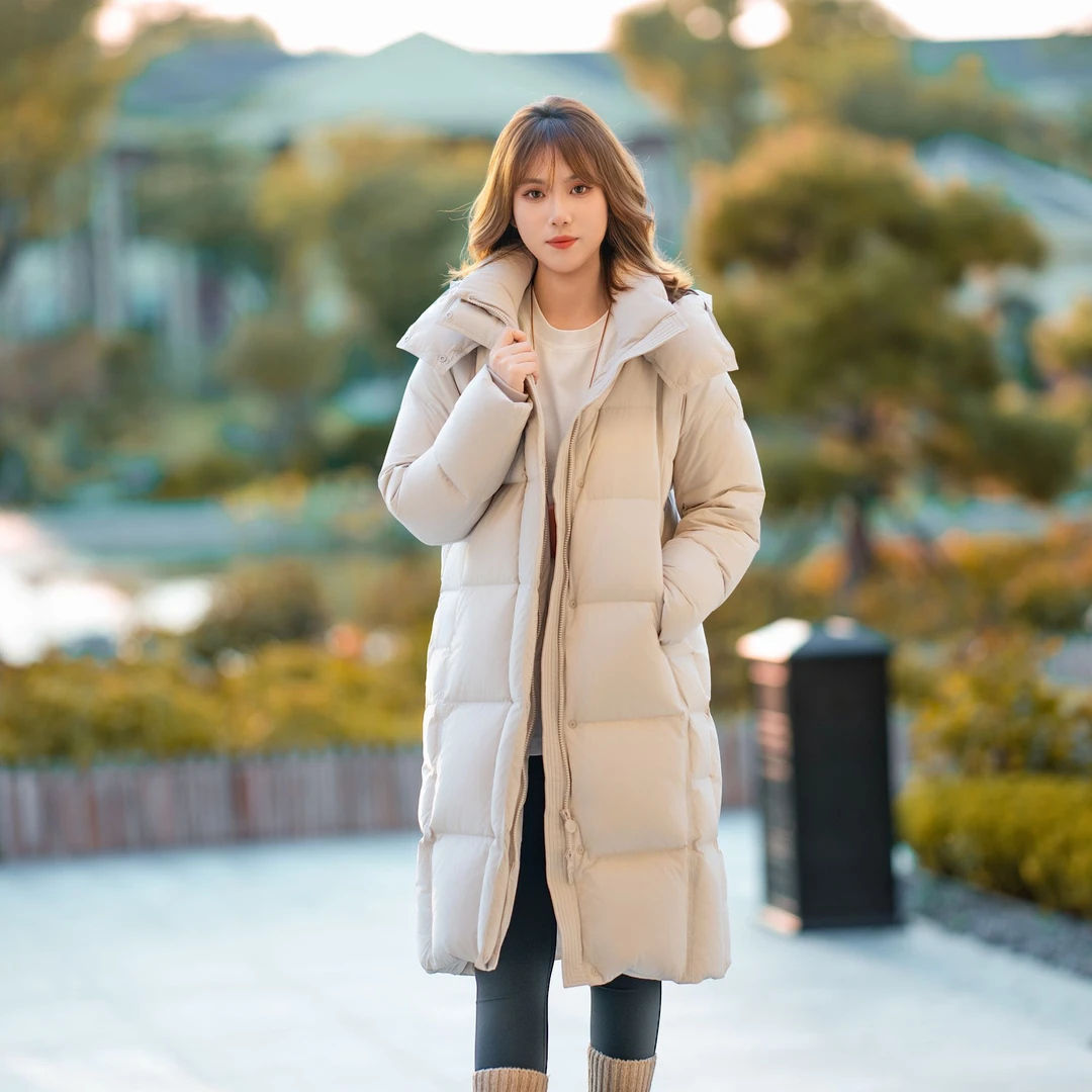 坦博尔女琥珀流光风泡芙长款羽绒服轻盈冬厚保暖KJ828Z