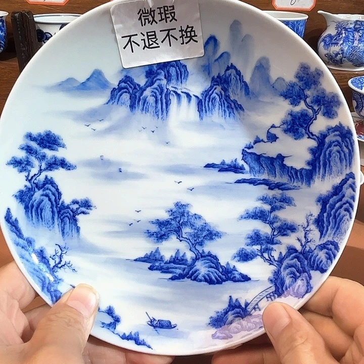 青花手工手绘山水壶承