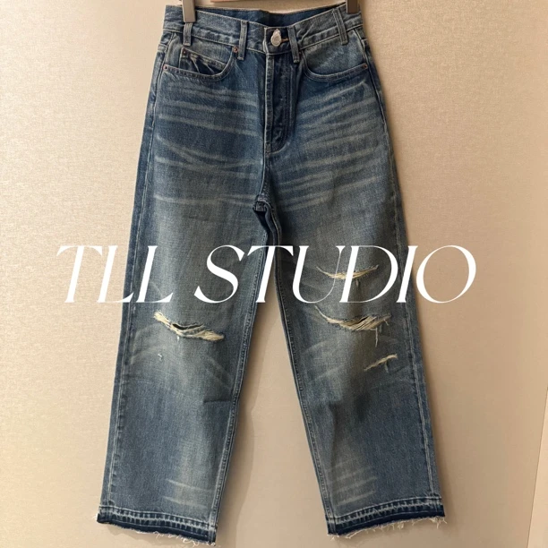 ALIN 25早春新款 时尚 辣妹 破洞 牛仔裤