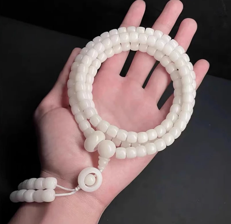 白玉菩提手串设计款直切桶珠高抛顺白菩提子男女手链