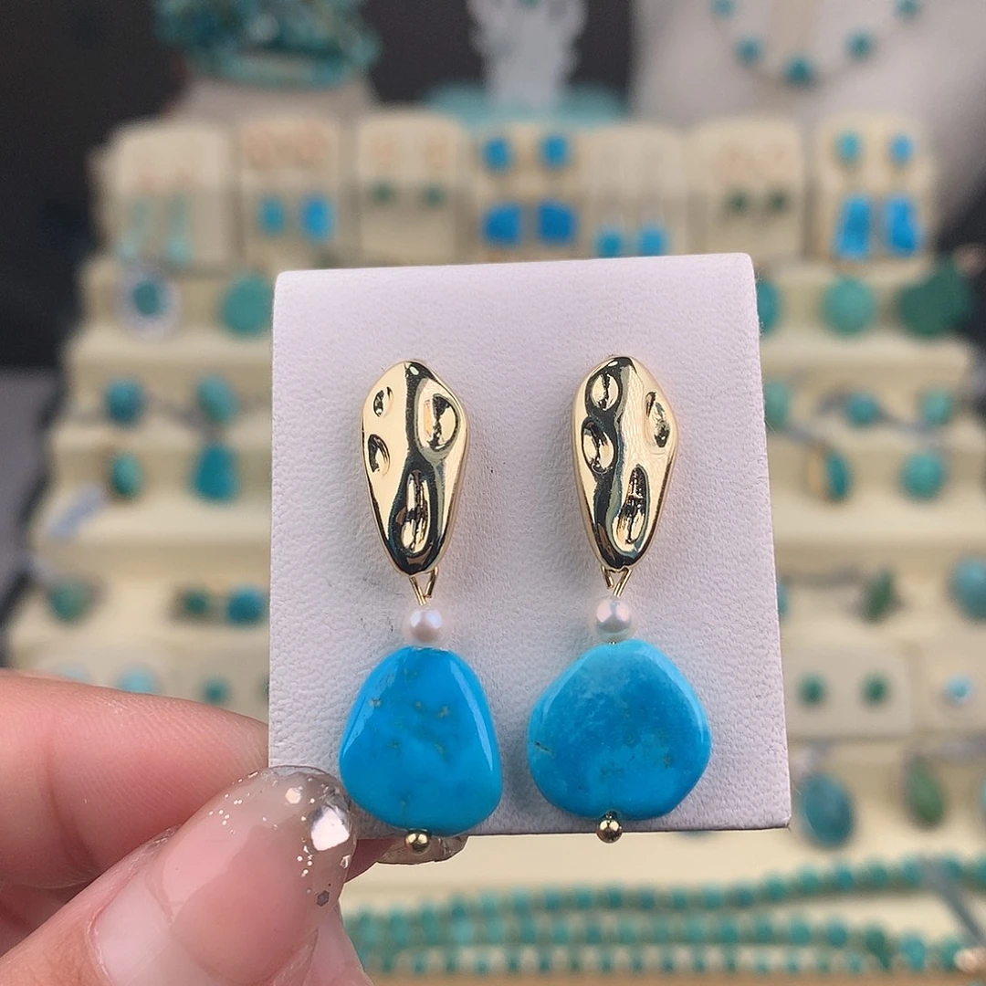 绿松石未镶嵌耳饰