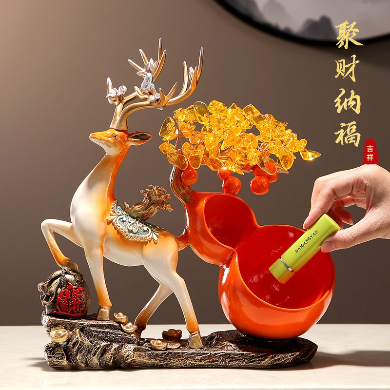 招财葫芦发财树福鹿客厅电视柜摆件轻奢高档装饰品乔迁开业礼品