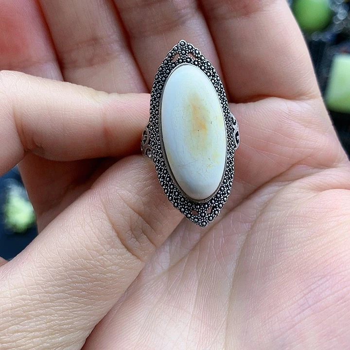 琥珀裸石银S925镶嵌戒指