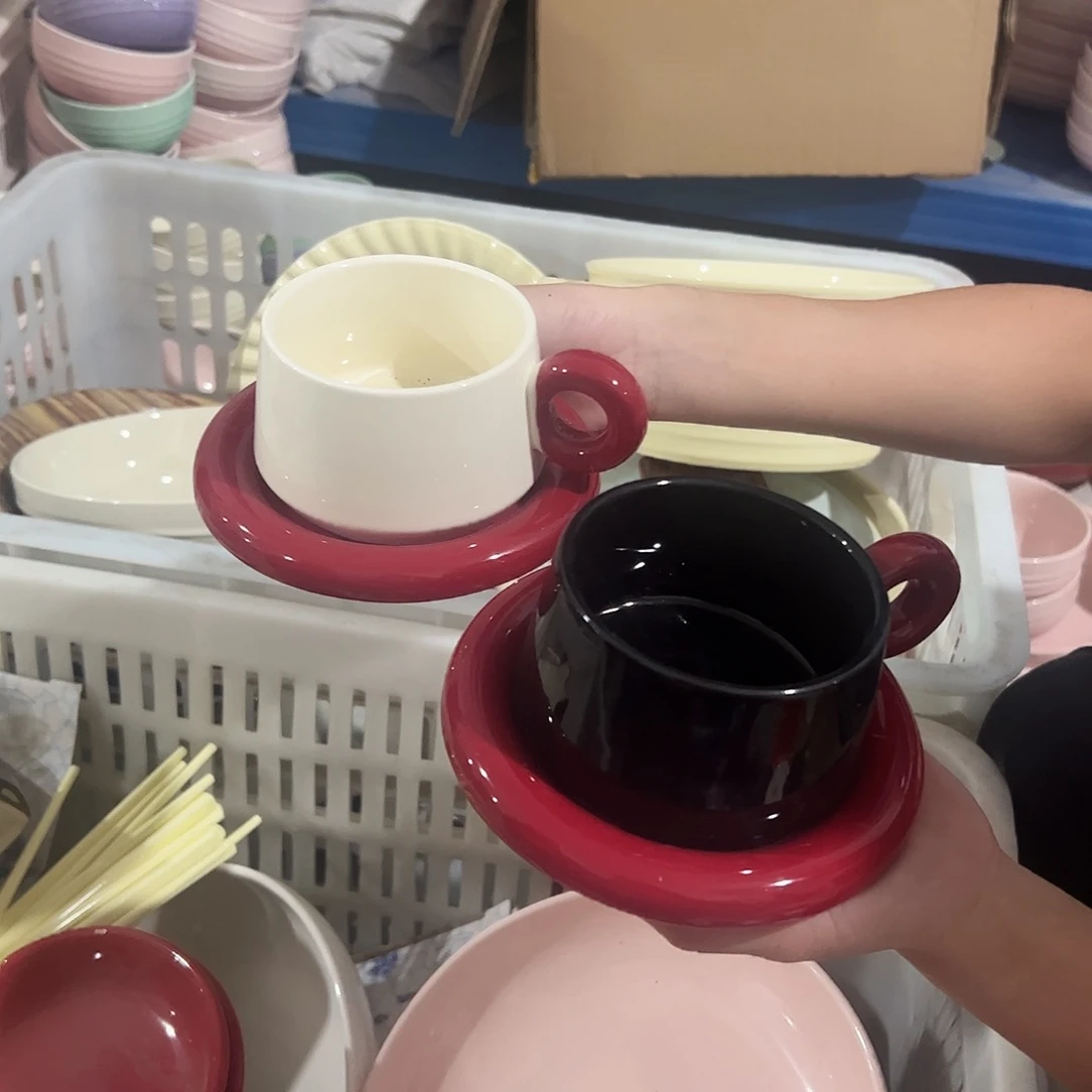 瓷片黑白咖啡杯两套微瑕