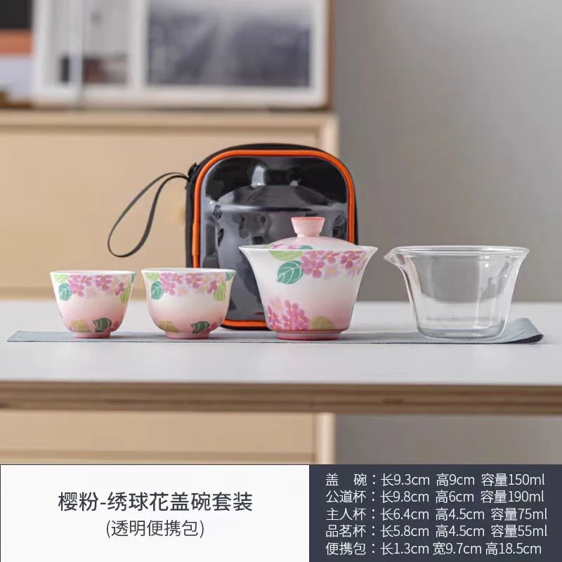 KK0219-樱粉绣球花釉面旅行套