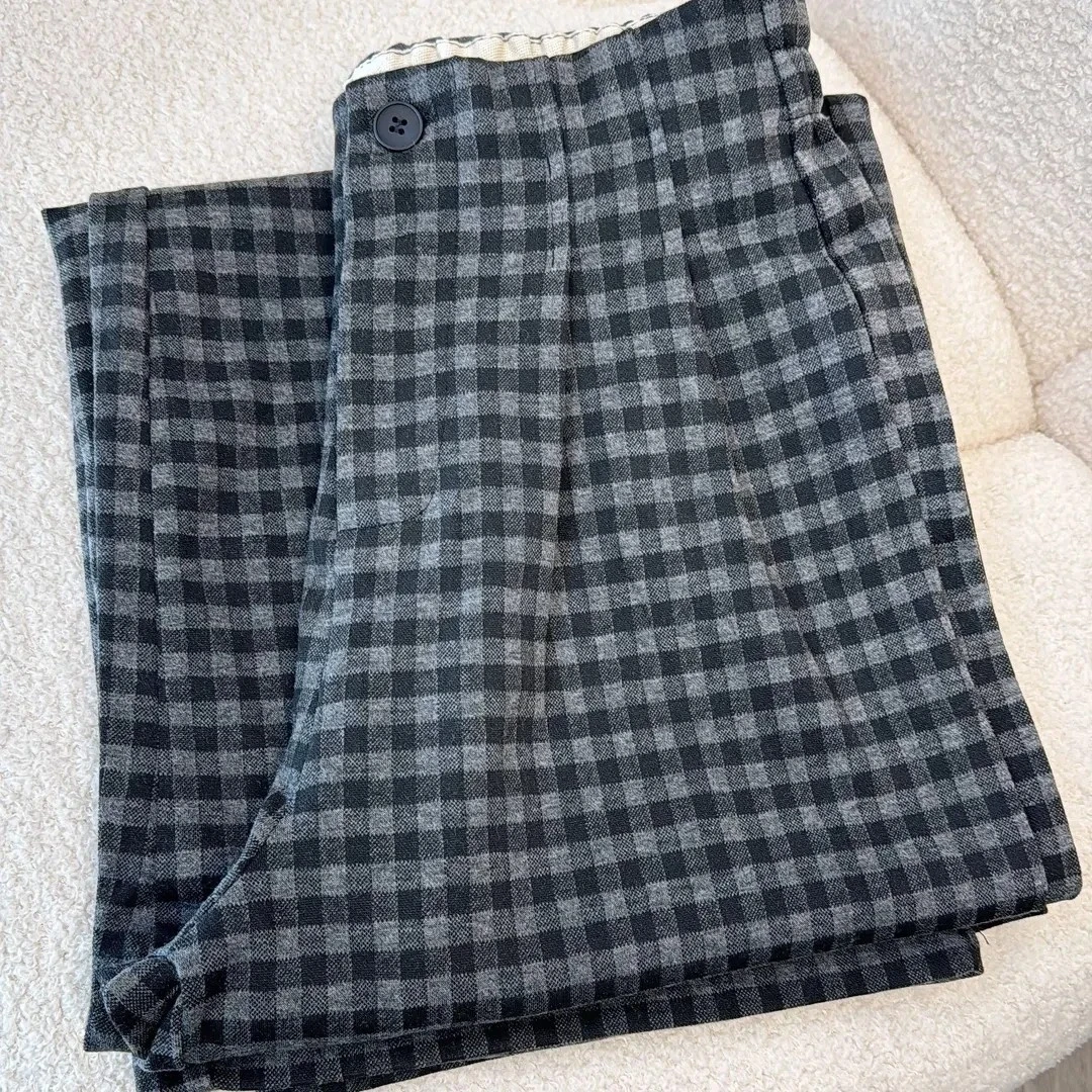秋冬季新款复古格子阔腿裤半松紧垂感宽松休闲百搭显瘦直筒8933