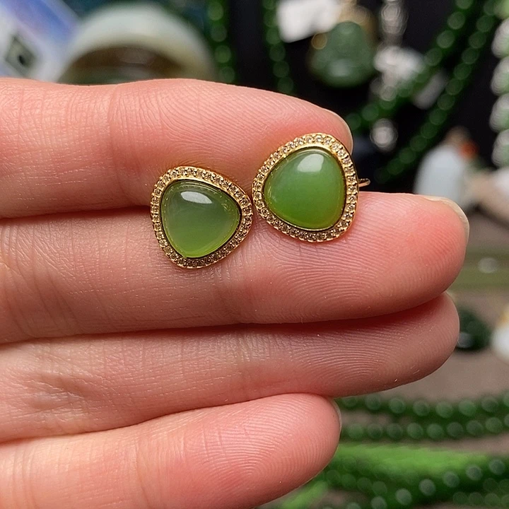 和田玉银S925镶嵌耳饰