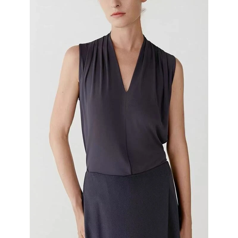 W-1140【商场同款】夏季新款 简约气质V领无袖衬衫上衣