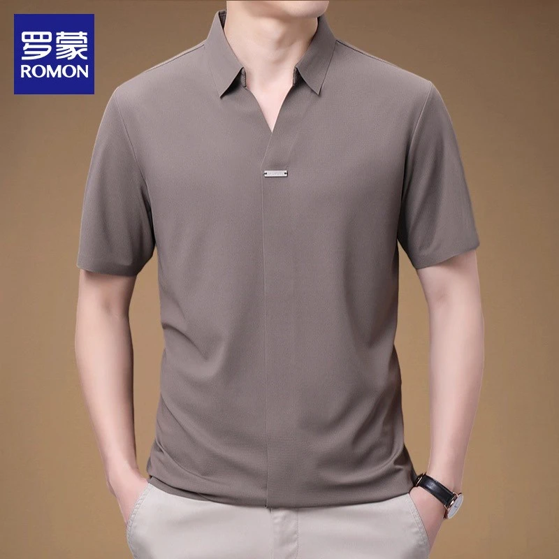 罗蒙桑蚕丝Polo衫男士夏季新薄款翻领半袖上衣冰丝休闲短袖男装