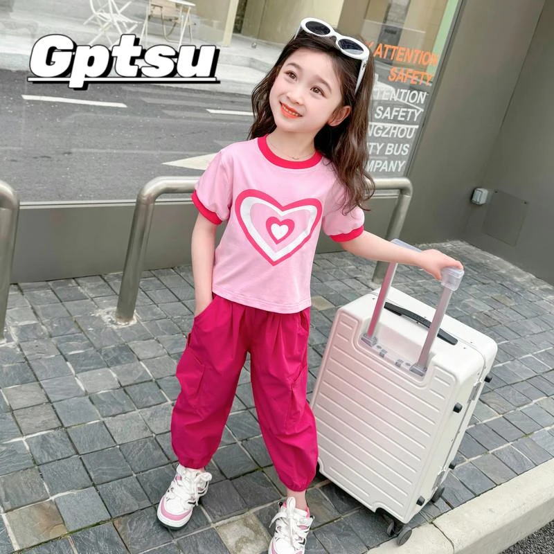 GPTSu女宝宝套装夏装洋派儿童夏季短袖薄款两件套5-7岁女童衣服潮