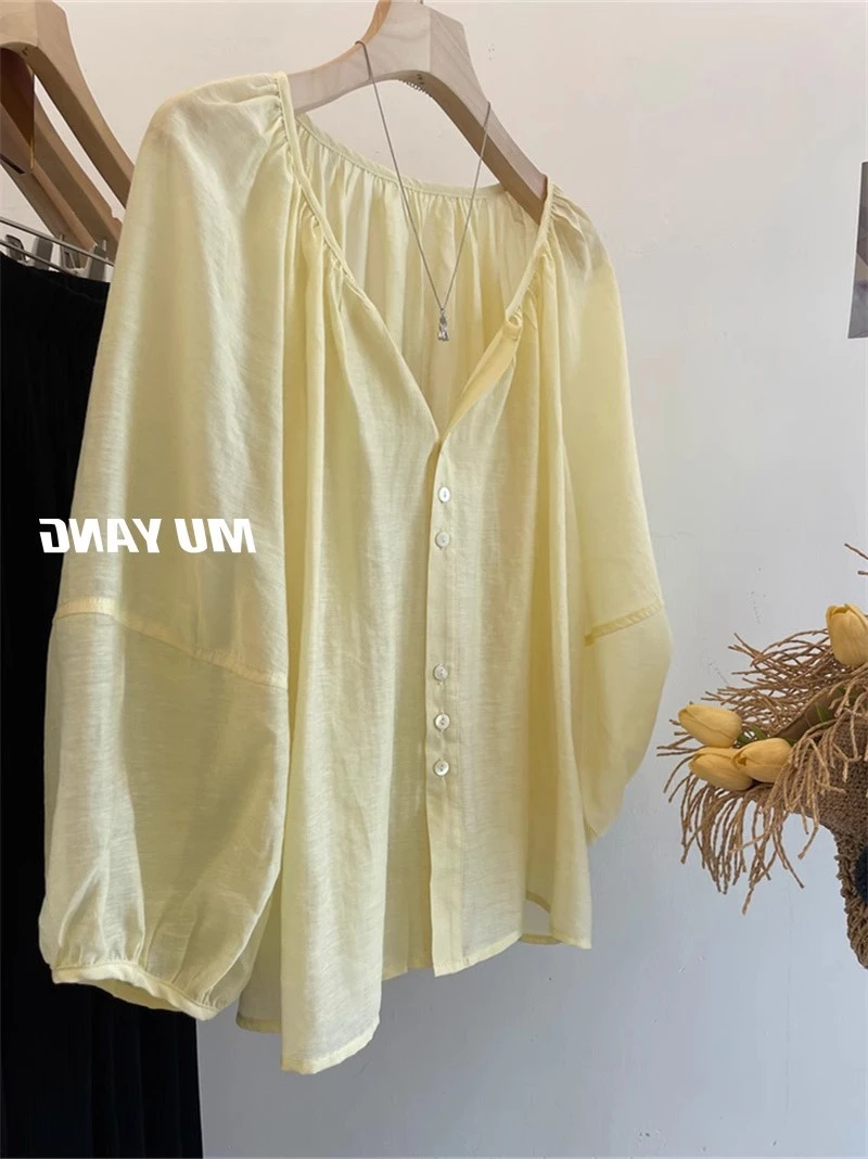 【嘉人有约】法式度假风防晒衬衫女夏灯笼袖外搭空调娃娃罩衫上衣