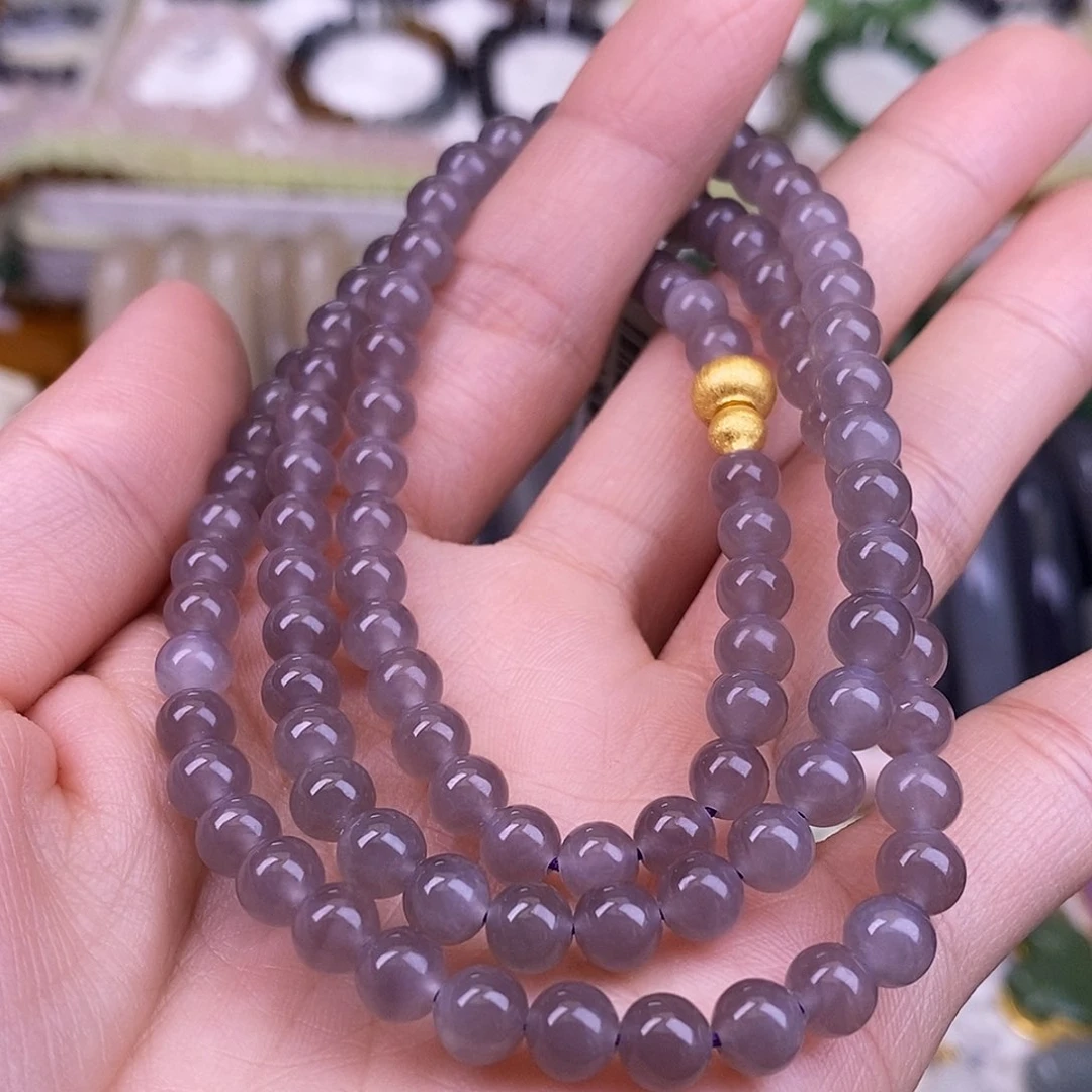 颈饰未镶嵌和田玉烟紫6mm长链