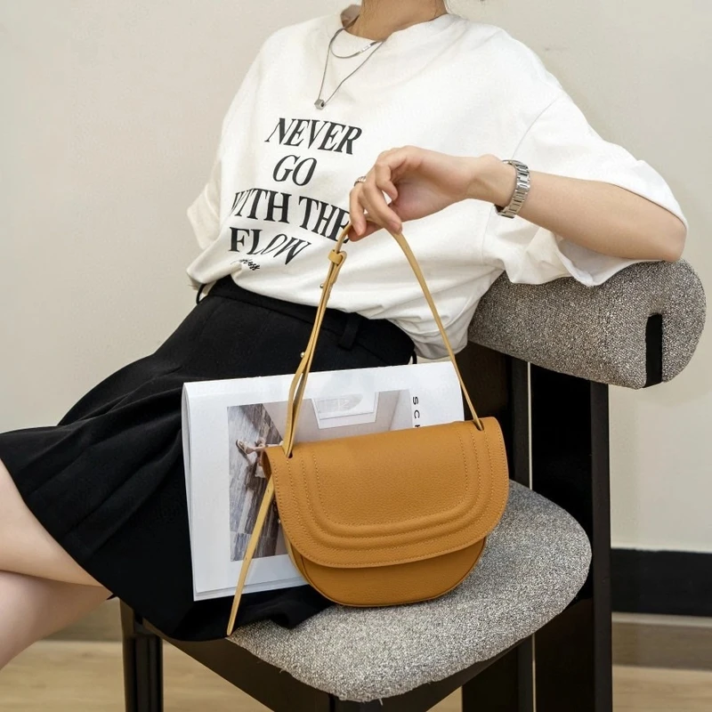 春夏新款手提小众半圆马鞍包TOGO真皮单肩包包牛皮斜跨包潮丝芙伦