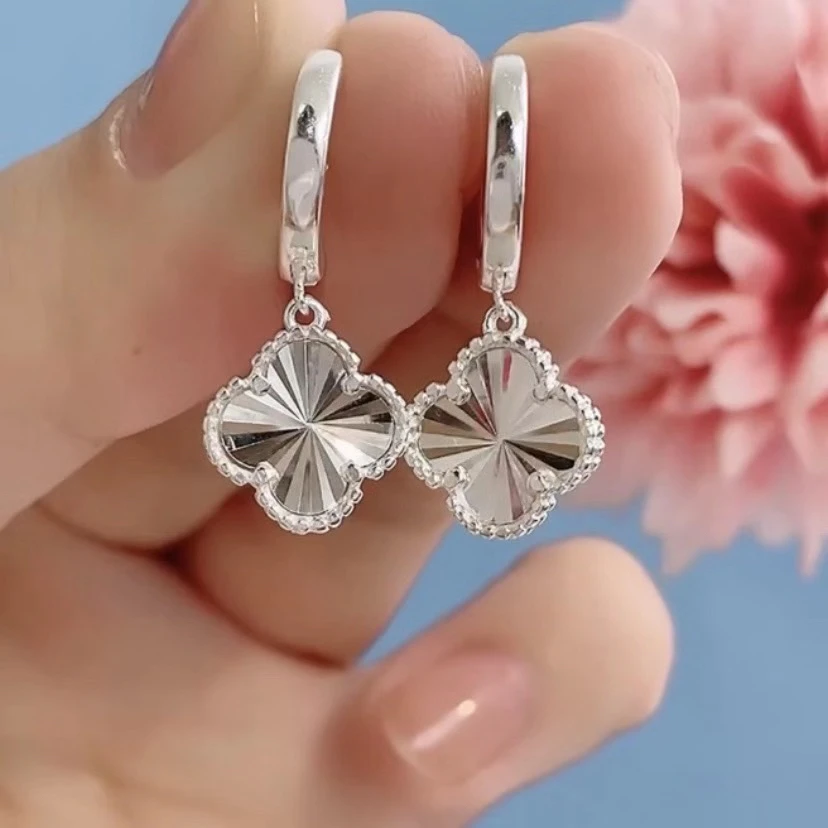 足银耳饰 纯银四叶草耳扣简约百搭短款耳环