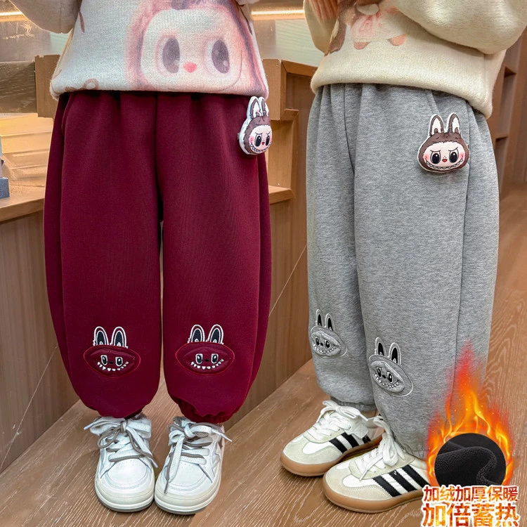 女童秋冬季加绒卫裤2025新款儿童加厚保暖一体绒运动休闲裤