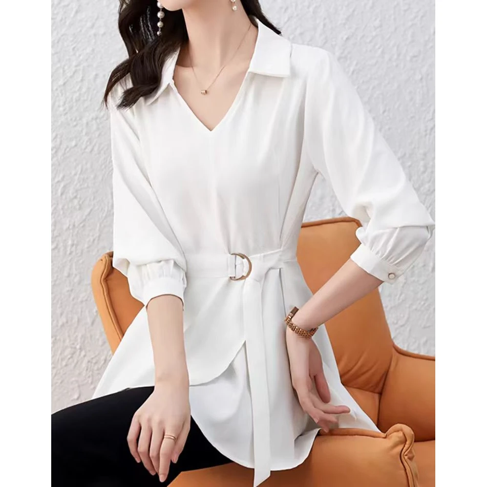 小众设计感绑带法式白衬衫女2025收腰修身显瘦内搭女士小衫