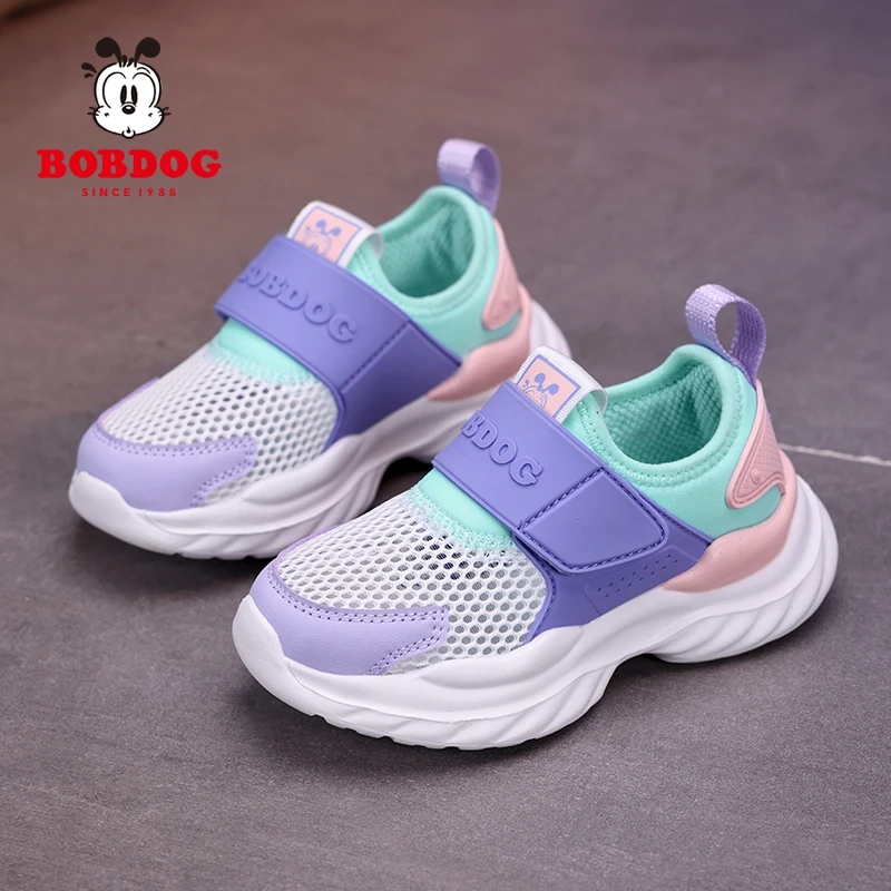 巴布豆女童鞋子夏季2025新款透气单网儿童一脚蹬女孩运动跑步鞋潮