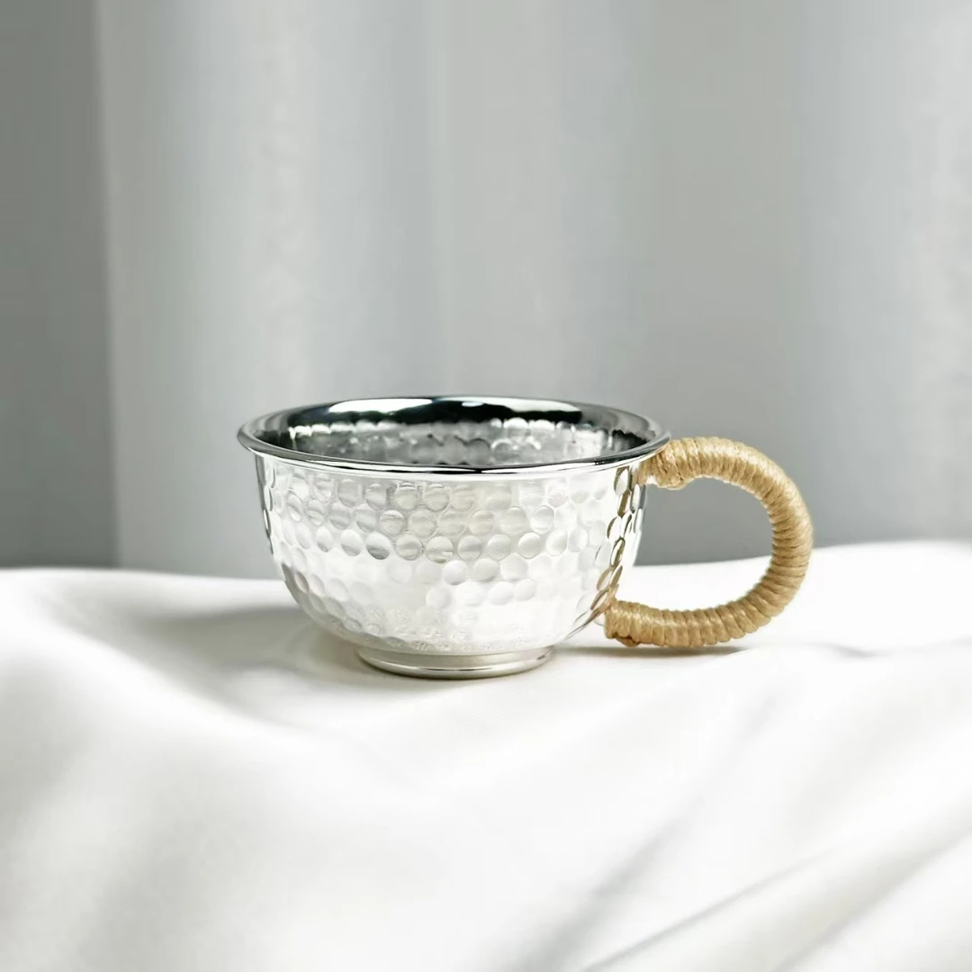 手工999锤纹耳把杯主人杯银杯