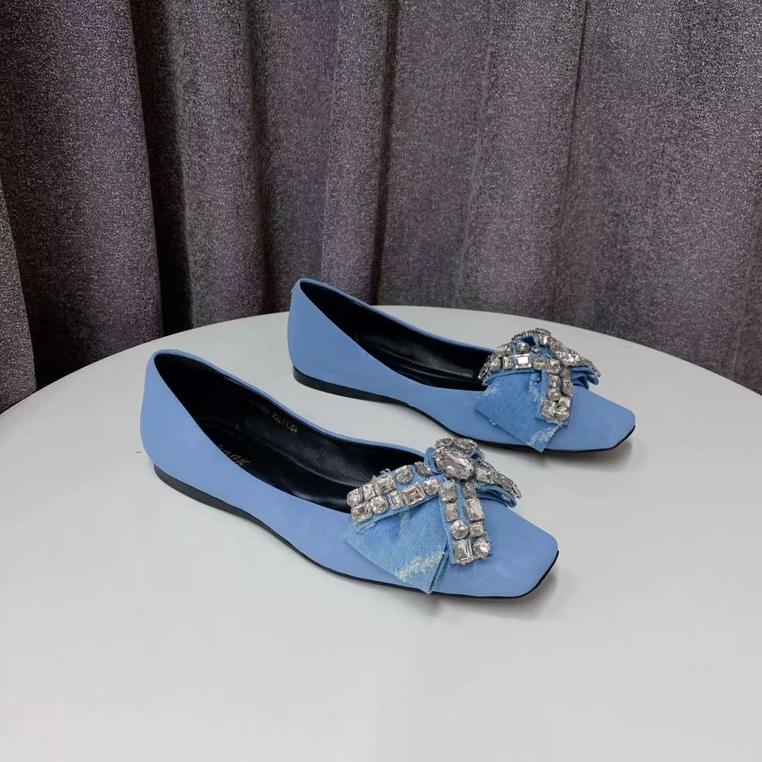 C6302 浅蓝色  时尚舒适平底方头2025新款高端浅口女单鞋