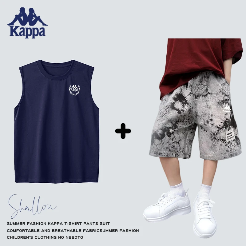 Kappa Kids【卡帕专柜撤店】夏季中大童简约运动无袖工装短裤套装