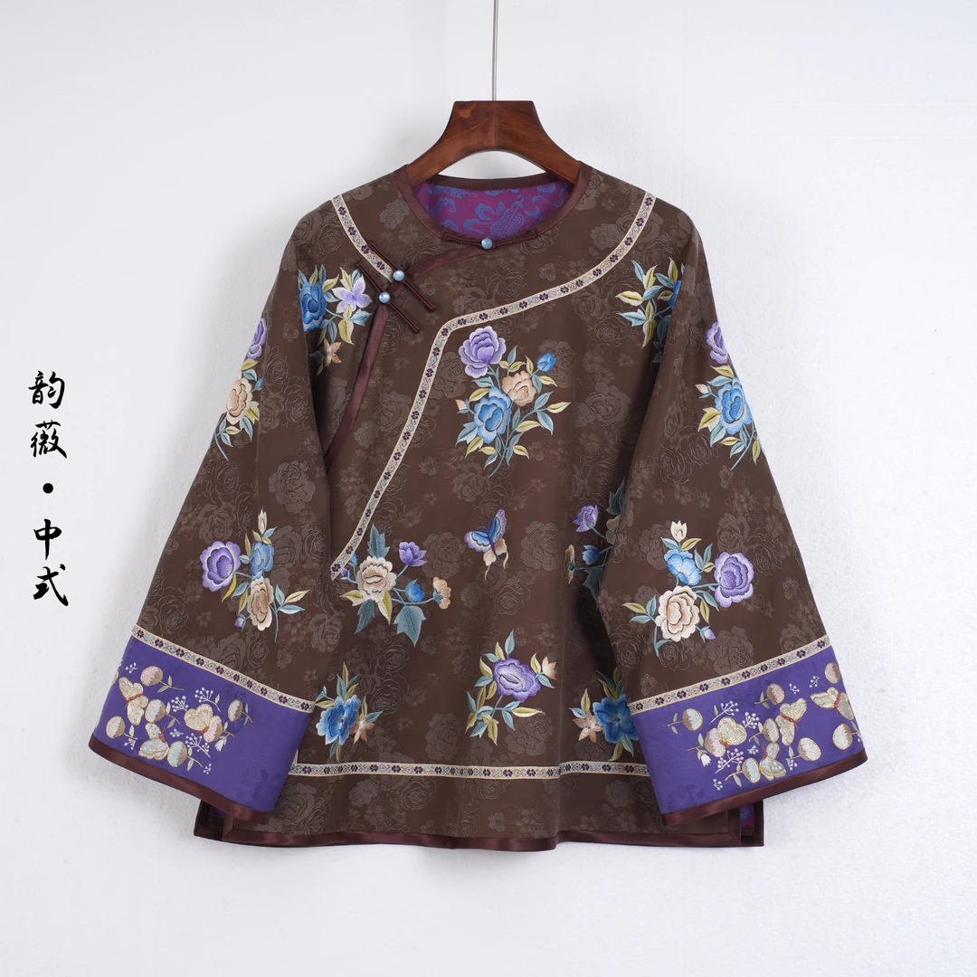 复古薄款日常圆领上衣刺绣新中式常规款百搭女装10023