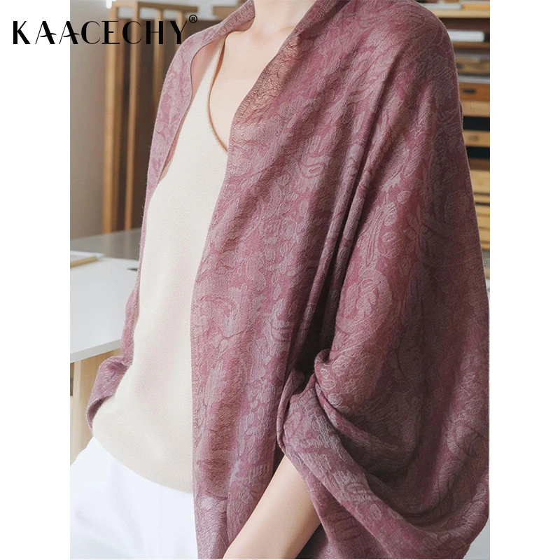 老钱风戒指绒围巾女款爆款2025新款纯羊绒暗纹提花披肩外搭薄款