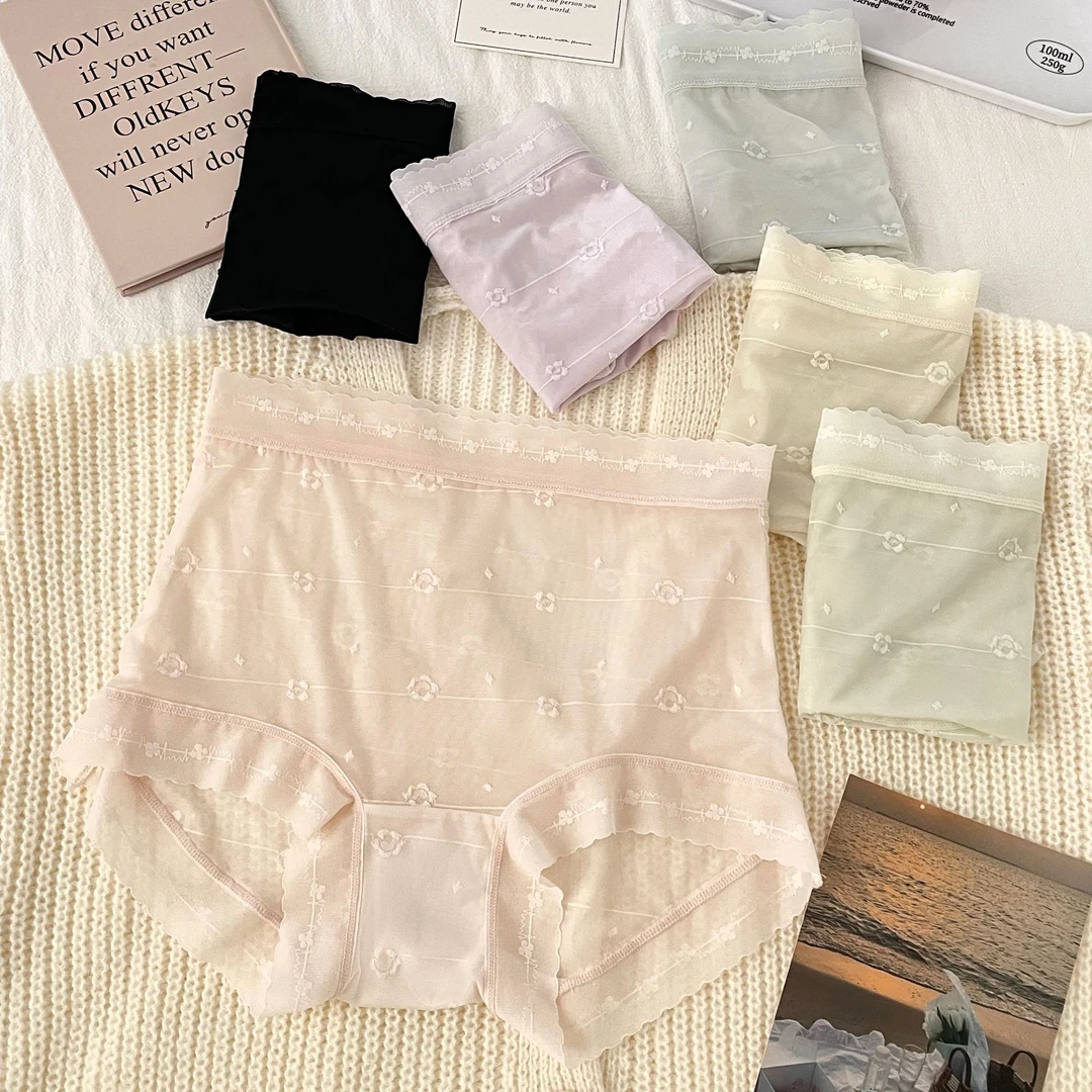 新品夏季80-280斤轻薄舒适透气性感柔软中高腰蕾丝女士内裤