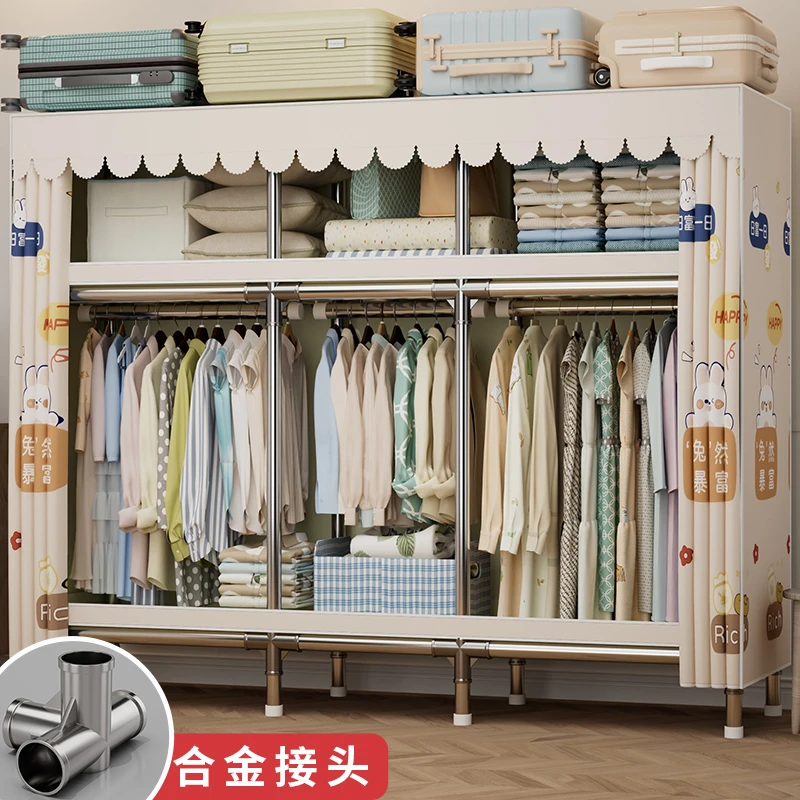 简易衣柜家用卧室货架式布衣柜钢管加粗加厚结实耐用出租房收纳柜