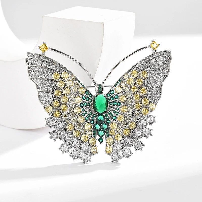 铜合金锆石胸针 31031绿色满锆微镶小众时尚蝴蝶胸针轻奢高档百搭