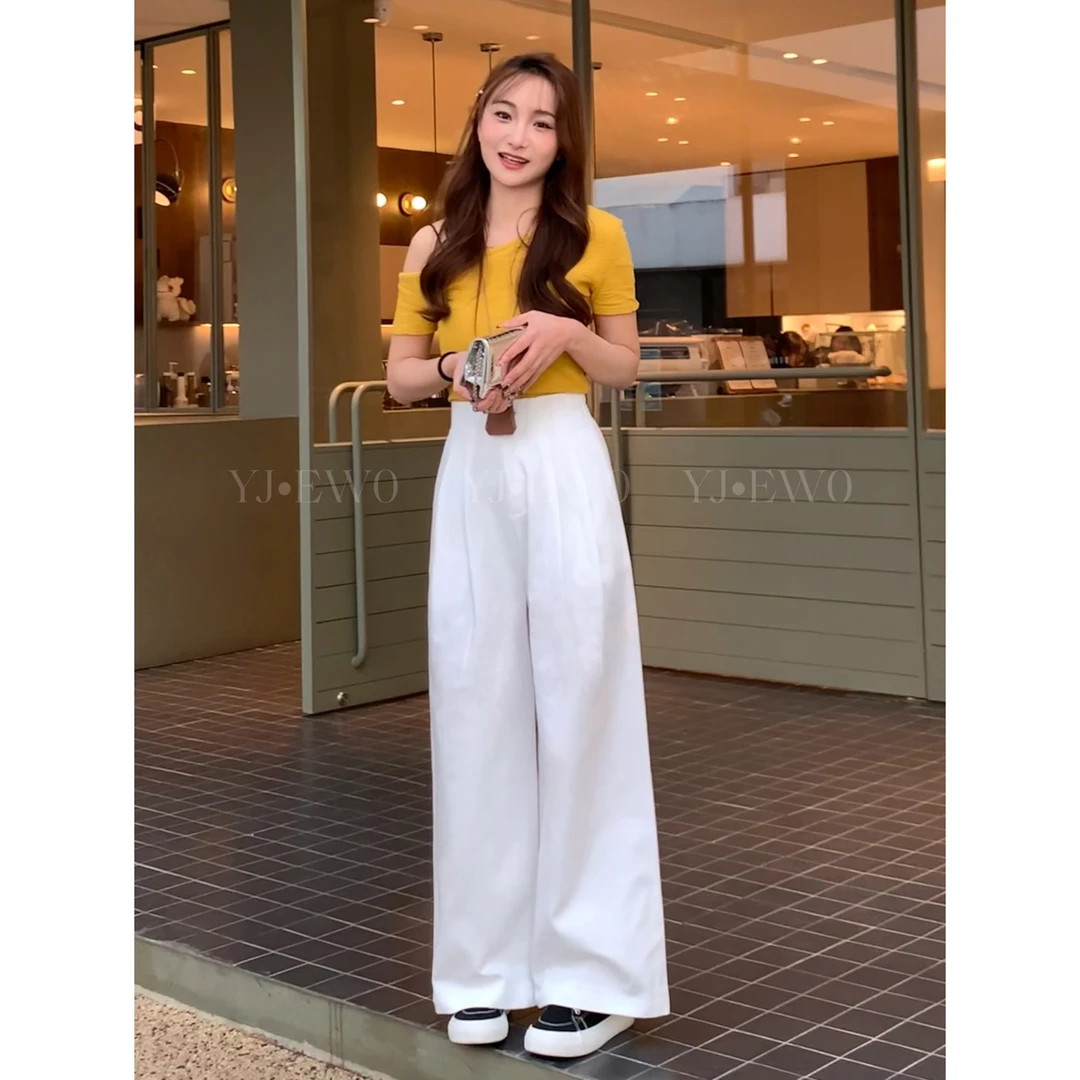 【小爽小个子】春季新款休闲百搭直筒简约高腰后松紧休闲裤-9095