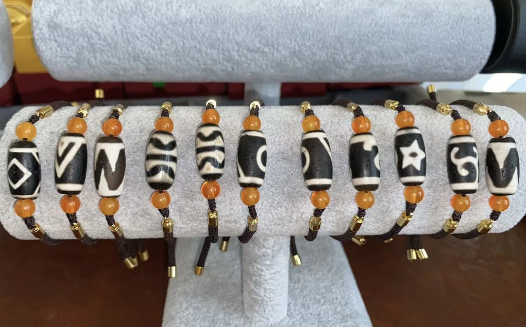 虎牙三眼天珠手工编织藏式民族风手工艺品