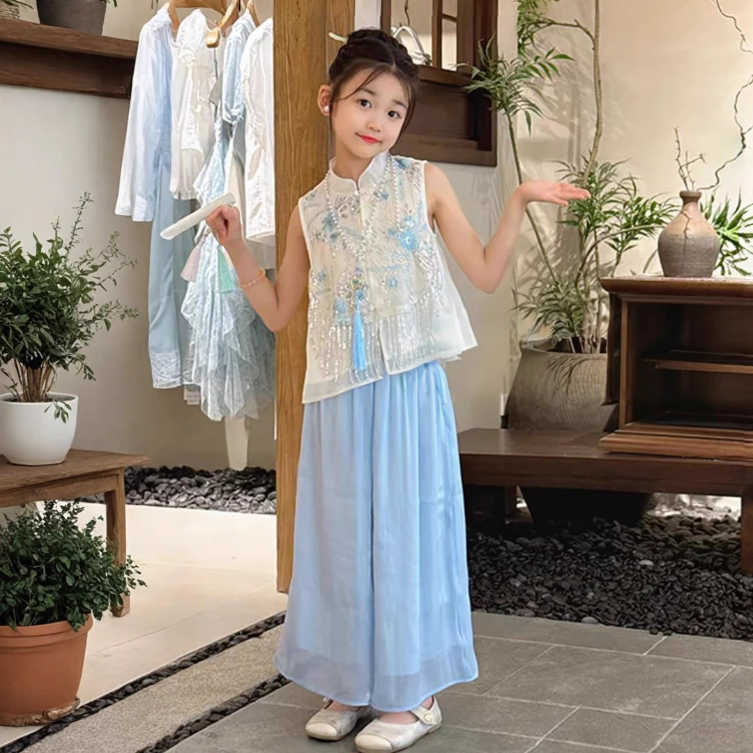 女童夏装套装2025新款爆款小女孩新中式国风汉服唐装六一儿童节潮